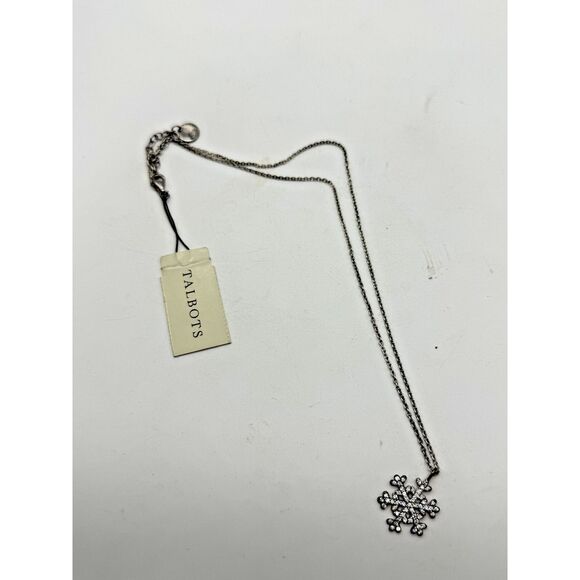 Talbots Snowflake Necklace Silver Tone Crystal‎ Pendant Holiday Jewelry New Tags - Picture 3 of 8